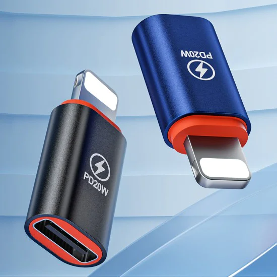 Techsuit - Премиум OTG адаптер HyperPort (A3) - Type-C мъжки към Lightning женски, PD20W, конвертор за iPhone - черен / оранжев