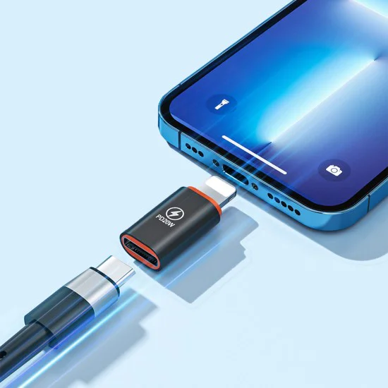 Techsuit - Премиум OTG адаптер HyperPort (A3) - Type-C мъжки към Lightning женски, PD20W, конвертор за iPhone - черен / оранжев
