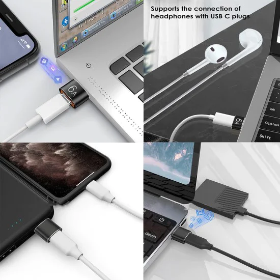Techsuit - Премиум OTG адаптер HyperPort (A4) - Type-C към USB, 5Gbps, 6A, 120W, конвертор за телефон - черен / оранжев