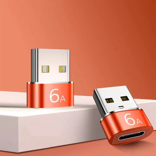 Techsuit - Премиум OTG адаптер HyperPort (A4) - Type-C към USB, 5Gbps, 6A, 120W, конвертор за телефон - черен / оранжев