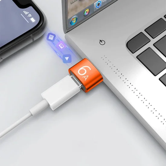 Techsuit - Премиум OTG адаптер HyperPort (A4) - Type-C към USB, 5Gbps, 6A, 120W, конвертор за телефон - черен / оранжев