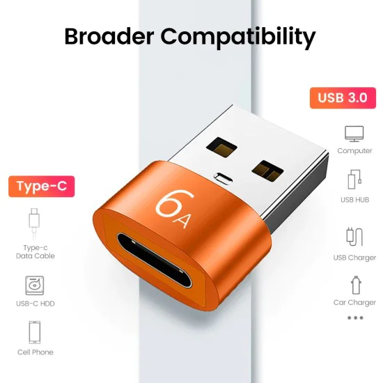Techsuit - Премиум OTG адаптер HyperPort (A4) - Type-C към USB, 5Gbps, 6A, 120W, конвертор за телефон - черен / оранжев