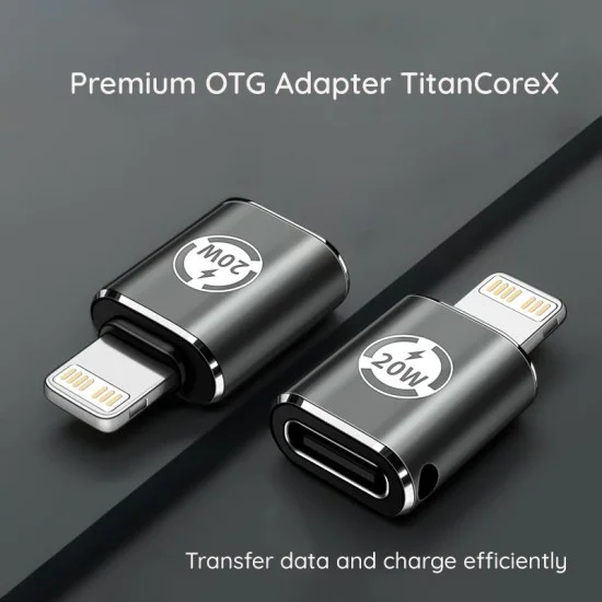 Techsuit - Премиум OTG адаптер TitanCoreX (A11) - Type-C към Lightning, 3A, алуминиева сплав, Plug&Play, бърз трансфер - сив