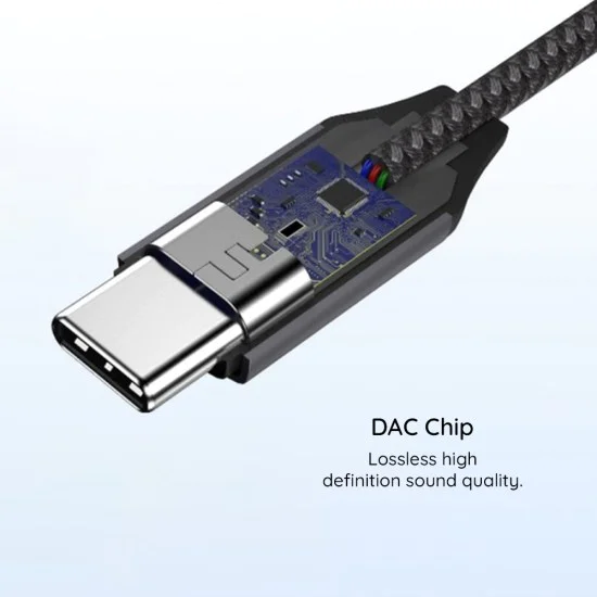 Techsuit - Премиум кабелен адаптер MusicDoX (AC8) - Type-C към Jack, Hi-Fi звук, DAC чип, 3A, 0.1 м - Сив