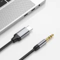 Techsuit - Премиум кабелен адаптер SoundShell (AC9) - USB-C към 3.5 мм жак, DAC чип, 16bit/48Khz, 1.5 м - Сив