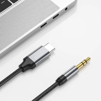Techsuit - Премиум кабелен адаптер SoundShell (AC9) - USB-C към 3.5 мм жак, DAC чип, 16bit/48Khz, 1.5 м - Сив