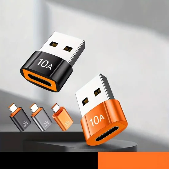 Techsuit - Премиум OTG адаптер HyperPort (A7) - Type-C към USB 3.0, 5Gbps, 10A, конвертор за телефон - черен / оранжев