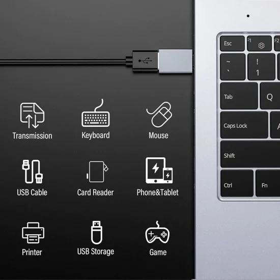 Techsuit - Премиум OTG адаптер SlateVolt (A8) - USB 3.0 към Type-C, 5Gbps, 3A, алуминиева сплав, бърз трансфер на данни - сив
