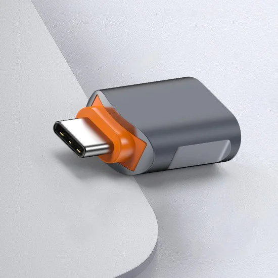 Techsuit - Премиум OTG адаптер SlateVolt (A9) - USB към Type-C, 5Gbps, 6A, 120W, Plug and Play, бърз трансфер на данни - сив/оранжев
