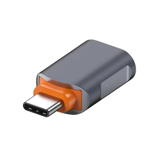 Techsuit - Премиум OTG адаптер SlateVolt (A9) - USB към Type-C, 5Gbps, 6A, 120W, Plug and Play, бърз трансфер на данни - сив/оранжев