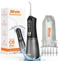 Bitvae - Воден флосър (C6) - По-голям размер 300 мл, с 6 дюзи, 3 режима, 5 интензитета, презареждащ се - Черен/Златен
