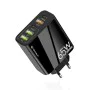 Techsuit - Премиум зарядно за стена PentaXPower (CHC2) - 3x USB QC 3.0, 2x Type-C PD 20W, 65W, GaN, бързо зареждане - черно