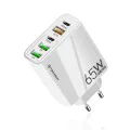 Techsuit - Премиум зарядно за стена PentaXPower (CHC2) - 3x USB QC 3.0, 2x Type-C PD 20W, 65W, GaN, бързо зареждане - бяло