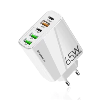 Techsuit - Премиум зарядно за стена PentaXPower (CHC2) - 3x USB QC 3.0, 2x Type-C PD 20W, 65W, GaN, бързо зареждане - бяло