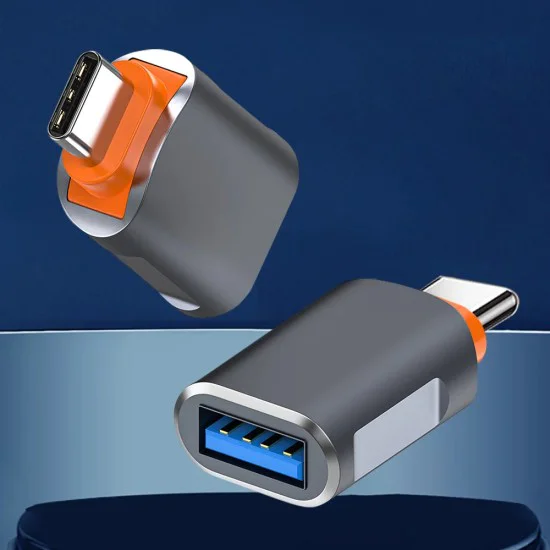 Techsuit - Премиум OTG адаптер SlateVolt (A9) - USB към Type-C, 5Gbps, 6A, 120W, Plug and Play, бърз трансфер на данни - сив/оранжев