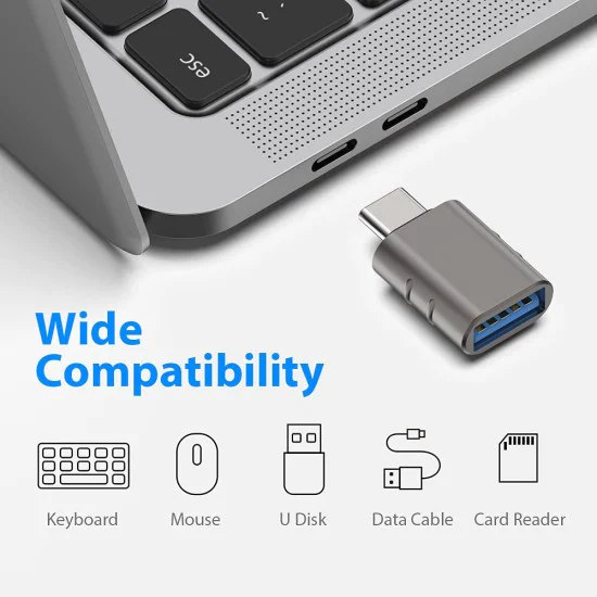 Techsuit - Премиум OTG адаптер SlateVolt (A10) - USB 3.0 към Type-C, 5Gbps, 3A, цинкова сплав, поддръжка за Thunderbolt 3 - сив