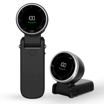 Techsuit - Премиум мини ръчен вентилатор (A9) - с LED дигитален дисплей, USB-C презареждаем, 5 скорости на вятъра, 5000mAh - черен