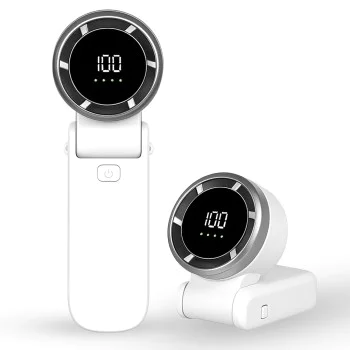 Techsuit - Премиум мини ръчен вентилатор (A9) - с LED дигитален дисплей, USB-C презареждаем, 5 скорости на вятъра, 5000mAh - бял
