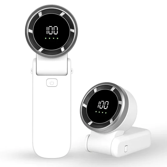 Techsuit - Премиум мини ръчен вентилатор (A9) - с LED дигитален дисплей, USB-C презареждаем, 5 скорости на вятъра, 5000mAh - бял