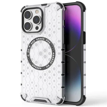 Калъф за iPhone 14 Pro - Techsuit - Honeycomb Shield MagSafe - Бял