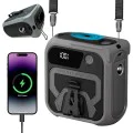Techsuit - Преносим мини вентилатор Premium (Z13) - с външна батерия, презареждащ се, 5 скорости на вятъра, катарама за колан, 10000mAh - сив