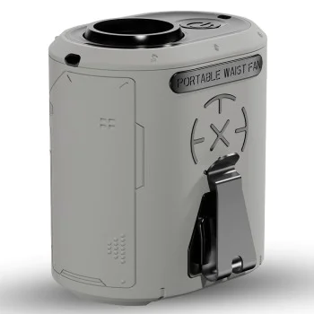 Techsuit - Преносим мини вентилатор Premium (Z14) - с външна батерия, презареждащ се, 5 скорости на вятъра, катарама за колан, 5000mAh - сив