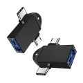Techsuit - OTG адаптер AluCoreX (A15) - 3в1, USB към Micro-USB + Type-C, Plug and Play, алуминиева сплав - черен