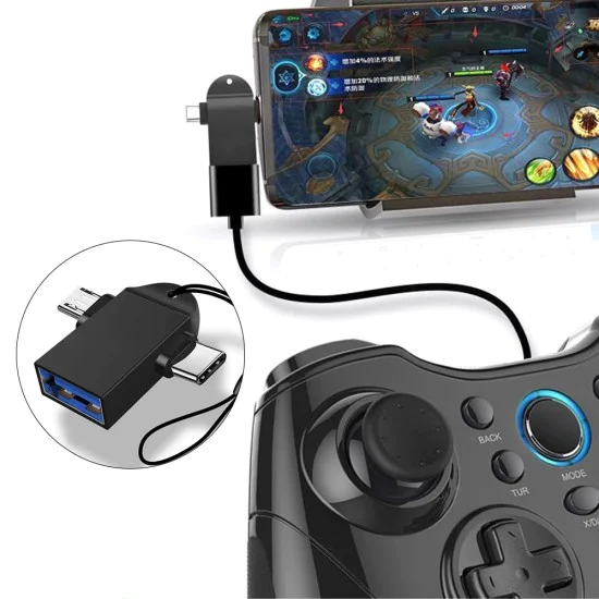 Techsuit - OTG адаптер AluCoreX (A15) - 3в1, USB към Micro-USB + Type-C, Plug and Play, алуминиева сплав - черен