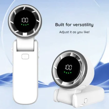 Techsuit - Премиум мини ръчен вентилатор (A9) - с LED дигитален дисплей, USB-C презареждаем, 5 скорости на вятъра, 5000mAh - черен