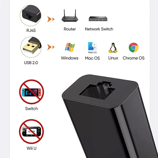 Techsuit - Ethernet адаптер NetLink (AC19) - USB мъжки към RJ45 LAN порт женски, 100Mbps, ABS - черен