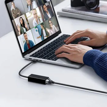 Techsuit - Ethernet адаптер NetLink (AC19) - USB мъжки към RJ45 LAN порт женски, 100Mbps, ABS - черен