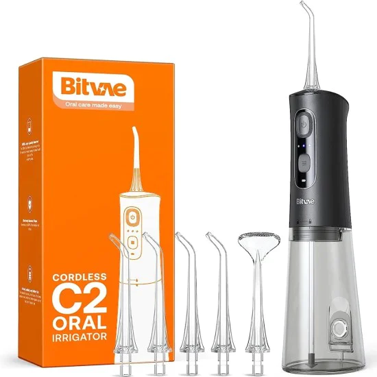 Bitvae - Конусен уред за зъби (BVC2) - с 5 стандартни дюзи, 1 стъргалка за език, режими мек/нормален/мощен - черен