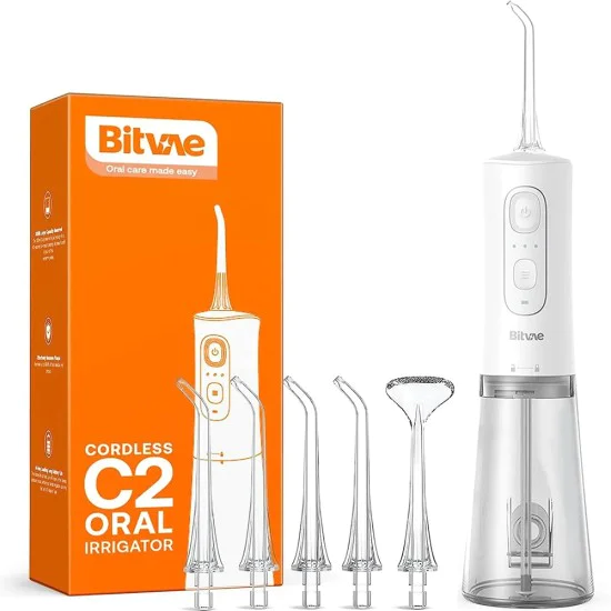 Bitvae - Конусен уред за зъби (BVC2) - с 5 стандартни дюзи, 1 стъргалка за език, режими мек/нормален/мощен - бял