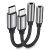Techsuit - (2 броя) Премиум кабелен адаптер FuseXound (AC12) - Type-C към 3.5 мм жак, 3A, DAC чип, Plug and Play, оплетка - сив