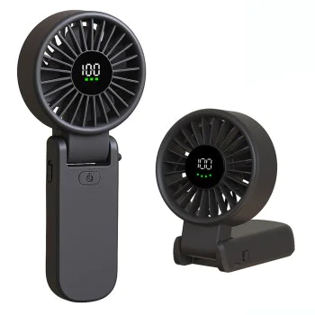Techsuit - Премиум мини ръчен вентилатор (A10) - с LED дигитален дисплей, USB-C презареждаем, 100 скорости на вятъра, 5400 об/мин - черен