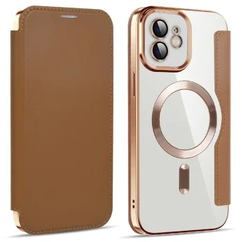 Калъф за iPhone 12 - SmartMag Book Case - Кафяв