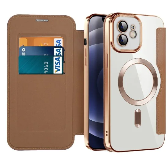 Калъф за iPhone 12 - SmartMag Book Case - Кафяв