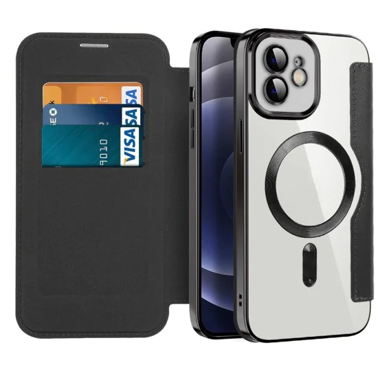 Калъф за iPhone 12 - SmartMag Book Case - Черен