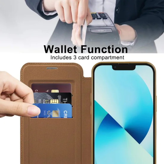 Калъф за iPhone 13 - SmartMag Book Case - Кафяв