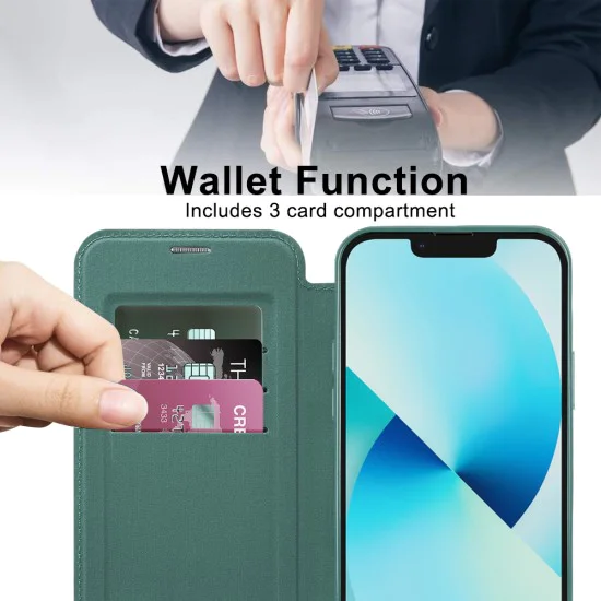 Калъф за iPhone 13 - SmartMag Book Case - Зелен