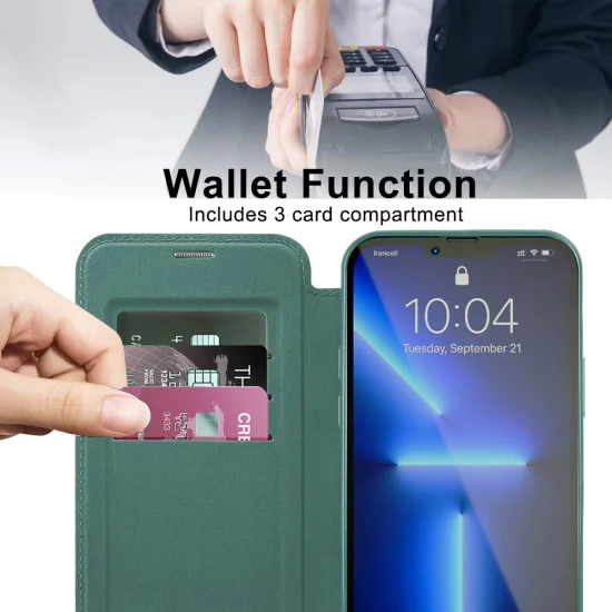 Калъф за iPhone 13 Pro - SmartMag Book Case - Зелен