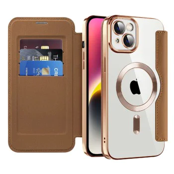 Калъф за iPhone 14 - SmartMag Book Case - Кафяв