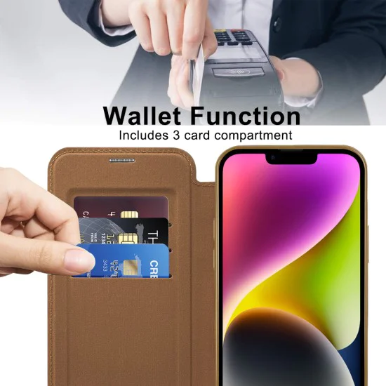 Калъф за iPhone 14 Plus - SmartMag Book Case - Кафяв