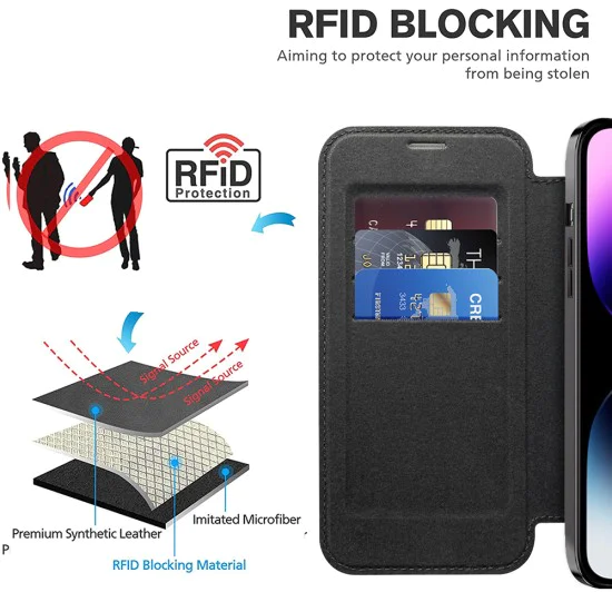 Калъф за iPhone 14 Pro Max - SmartMag Book Case - Черен