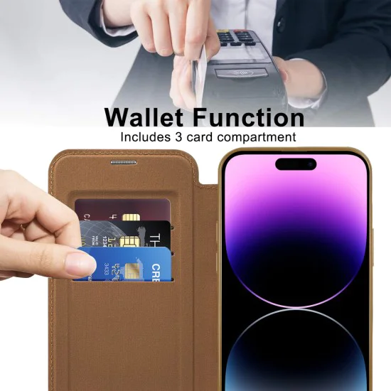 Калъф за iPhone 14 Pro Max - SmartMag Book Case - Кафяв