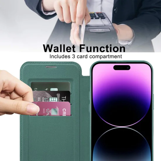 Калъф за iPhone 14 Pro Max - SmartMag Book Case - Зелен