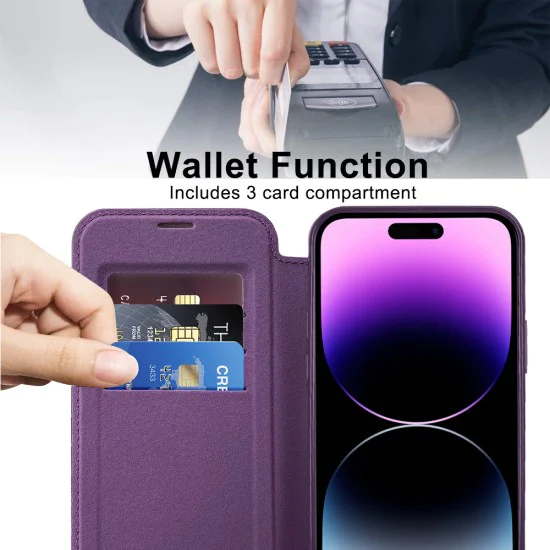 Калъф за iPhone 14 Pro Max - SmartMag Book Case - Лилав