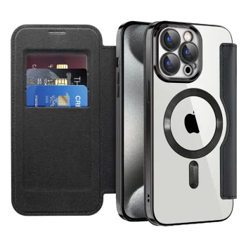 Калъф за iPhone 15 Pro - SmartMag Book Case - Черен