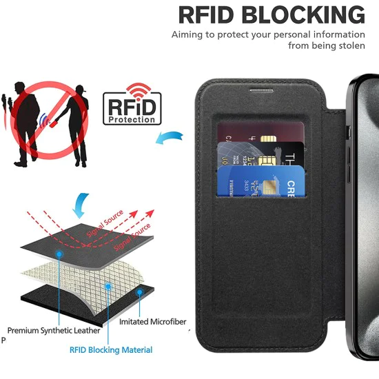 Калъф за iPhone 15 Pro - SmartMag Book Case - Черен