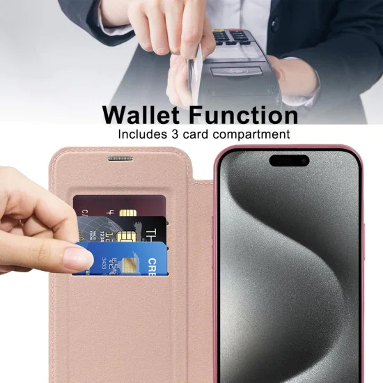 Калъф за iPhone 15 Pro - SmartMag Book Case - Розов